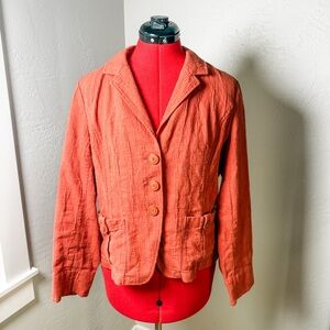 Coldwater Creek Pumpkin Orange Textured Cotton Button Front Jacket Size 14